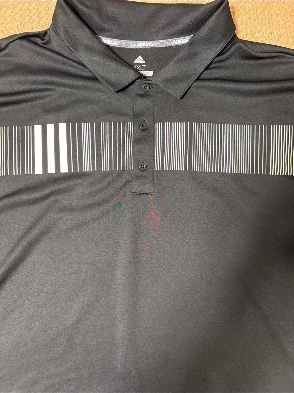 adidas Black Performance Golf Polo Shirt with White Barcode Stripe 4XLT